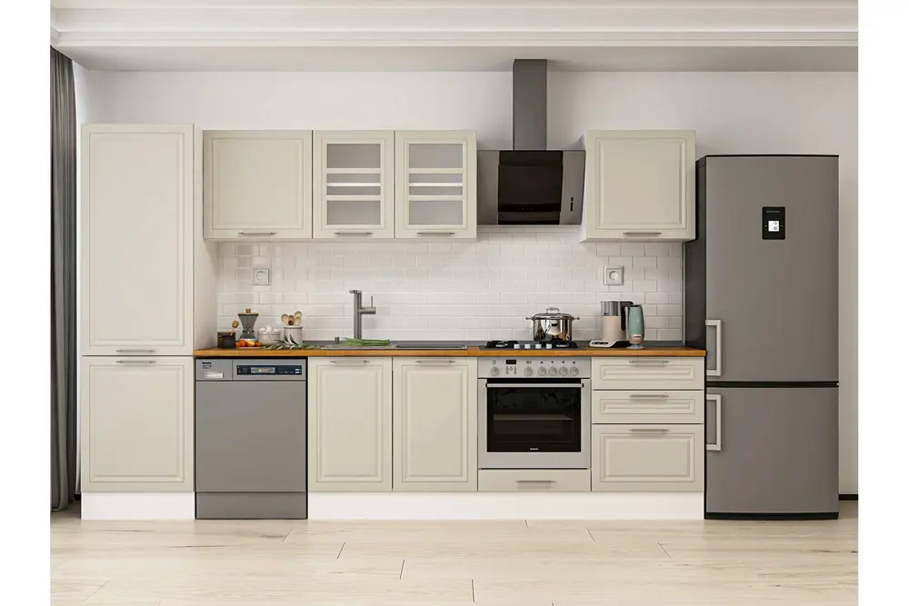 Alvinka 320X210 Cm Klasik Mebran Mutfak Dolabı, Mb E80B60S60 3 Mebran Kumtaşı Suntalam