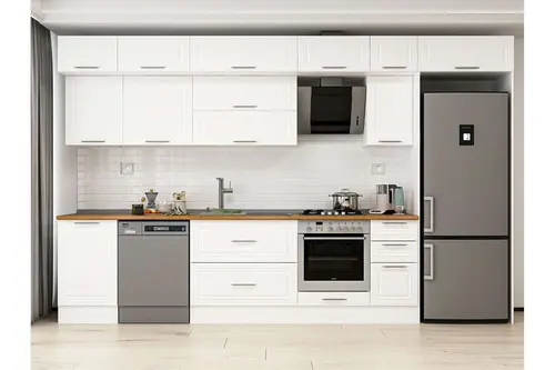 Alvinka 380X240 Cm Klasik Mebran Mutfak Dolabı, Mb E90S50S40 2 Mebran Beyaz Suntalam