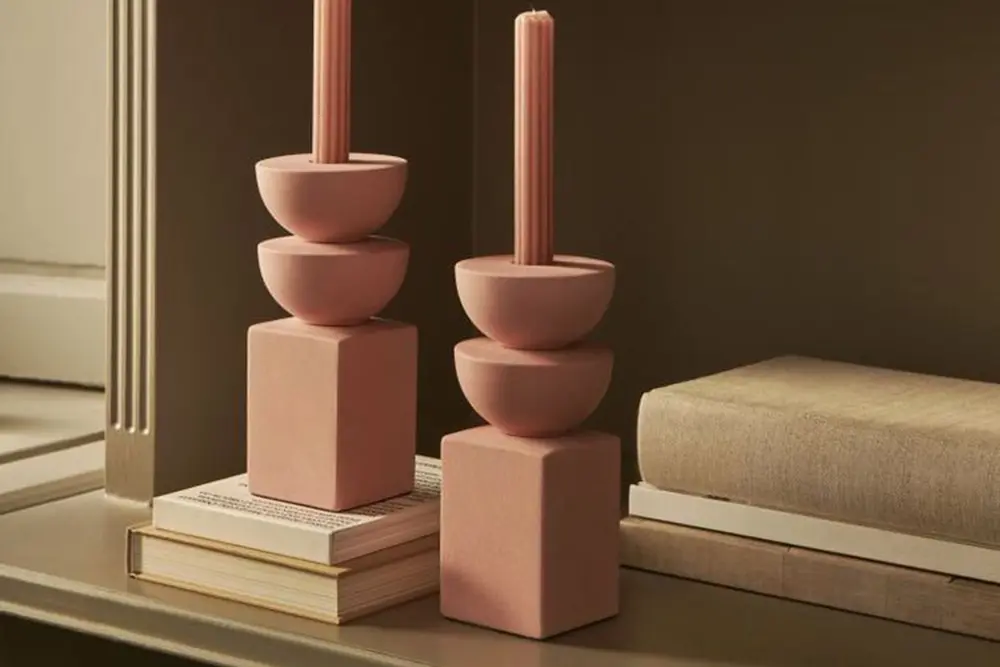 İskandinav Üç Katlı Mumluk Set, Pembe