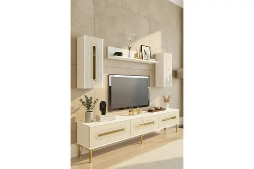 Rany Tv Ünitesi, Beyaz Traverten Gold, 180 Cm, Tvr1804Btg