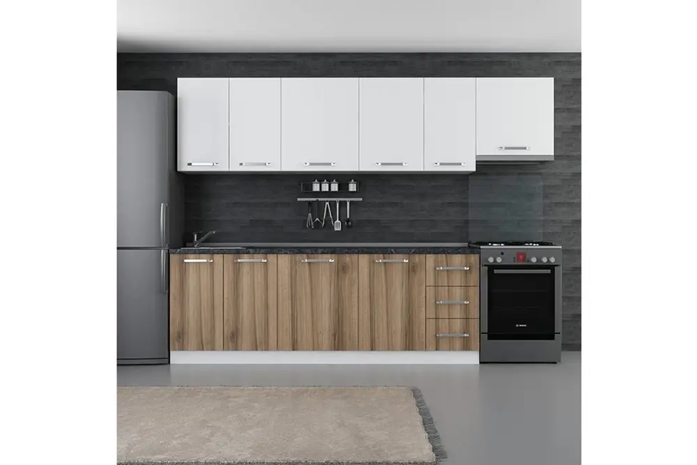 Minar Lotus 290 Cm Mutfak Dolabı Beyaz Dore 290-D4