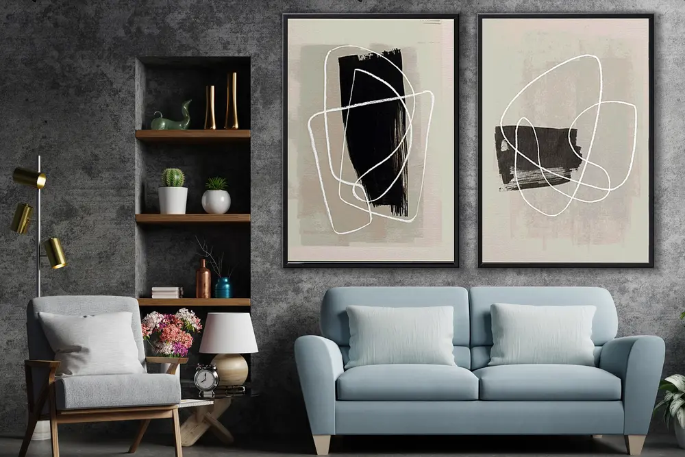 Ahşap Traverten Dokulu Soyut Resım Tablo, 60X90, 28 2'Li