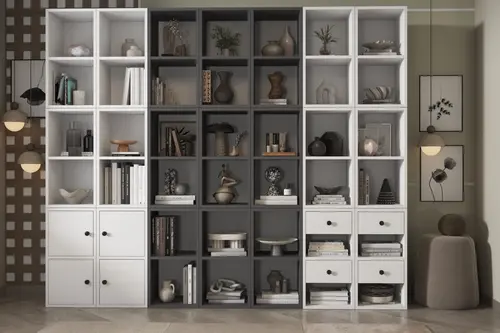 Linea Prizma Çok Bölmeli Çekmeceli Kapaklı Modern Kitaplık Nrg Ktp 1132