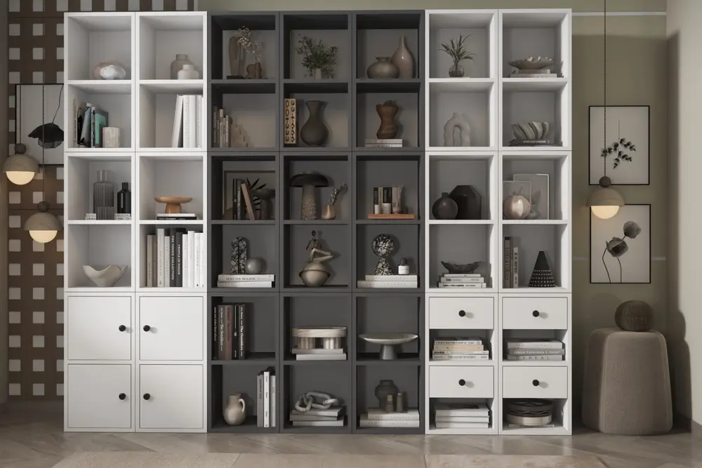Linea Prizma Çok Bölmeli Çekmeceli Kapaklı Modern Kitaplık Nrg Ktp 1132