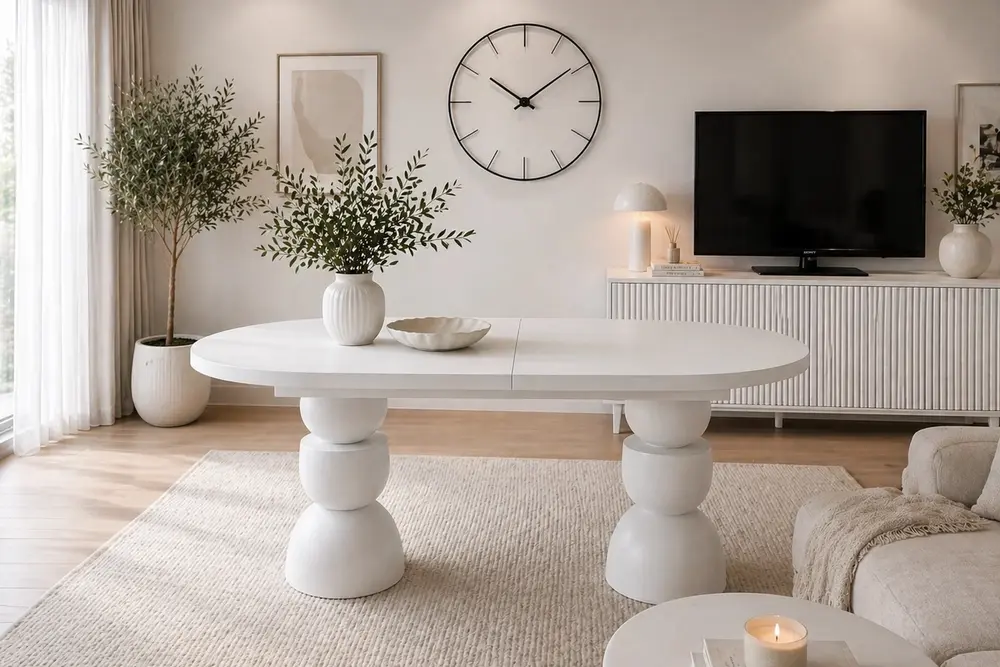 Oval Kupa Açılır Mutfak Masası, Beyaz, 160 Cm