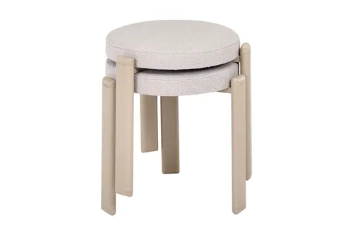 Teras Vizon Metal Ayak Teddy Kumaş İstiflenebilir Tabure, 2 Adet, Bej