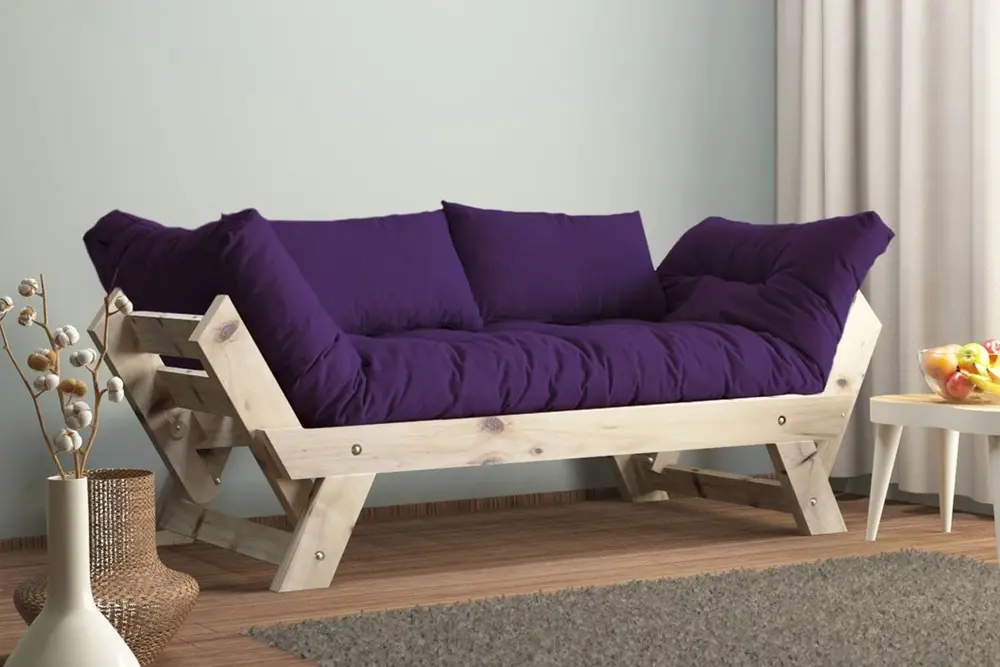 Woodesk Adalar Masif Ahşap Kanepe, Natural-Mor Renk
