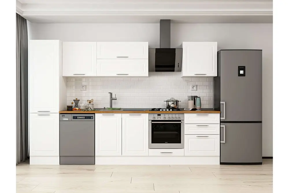 Alvinka 320X210 Cm Klasik Mebran Mutfak Dolabı, Mb E90B50S60 2 Mebran Beyaz Suntalam