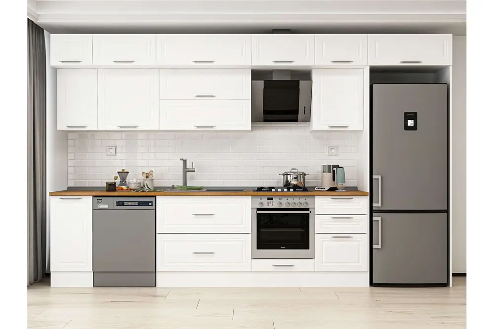 Alvinka 370X240 Cm Klasik Mebran Mutfak Dolabı, Mb E80S40S50 2 Mebran Beyaz Suntalam