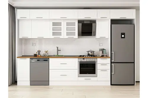 Alvinka 370X240 Cm Klasik Mebran Mutfak Dolabı, Mb E90S40S40 3 Mebran Beyaz Suntalam