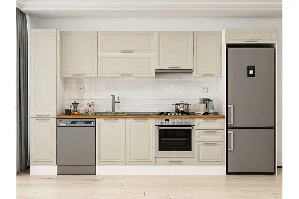 Alvinka 375X222 Cm Klasik Mebran Mutfak Dolabı, Mbb E90B40S45 1 Mebran Kumtaşı Suntalam