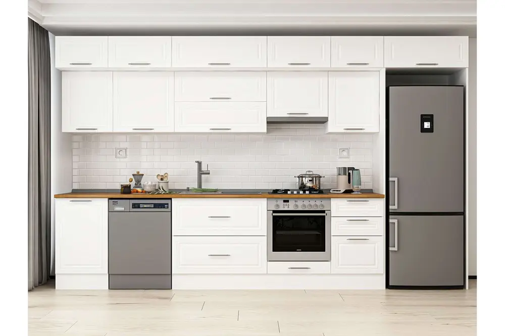 Alvinka 380X240 Cm Klasik Mebran Mutfak Dolabı, Mb E80S50S50 1 Mebran Beyaz Suntalam