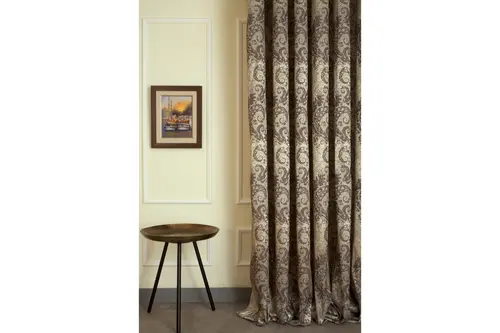 Fon Perde Damask Desen Koyu Kahve 1-2 Seyrek Pile 90X260
