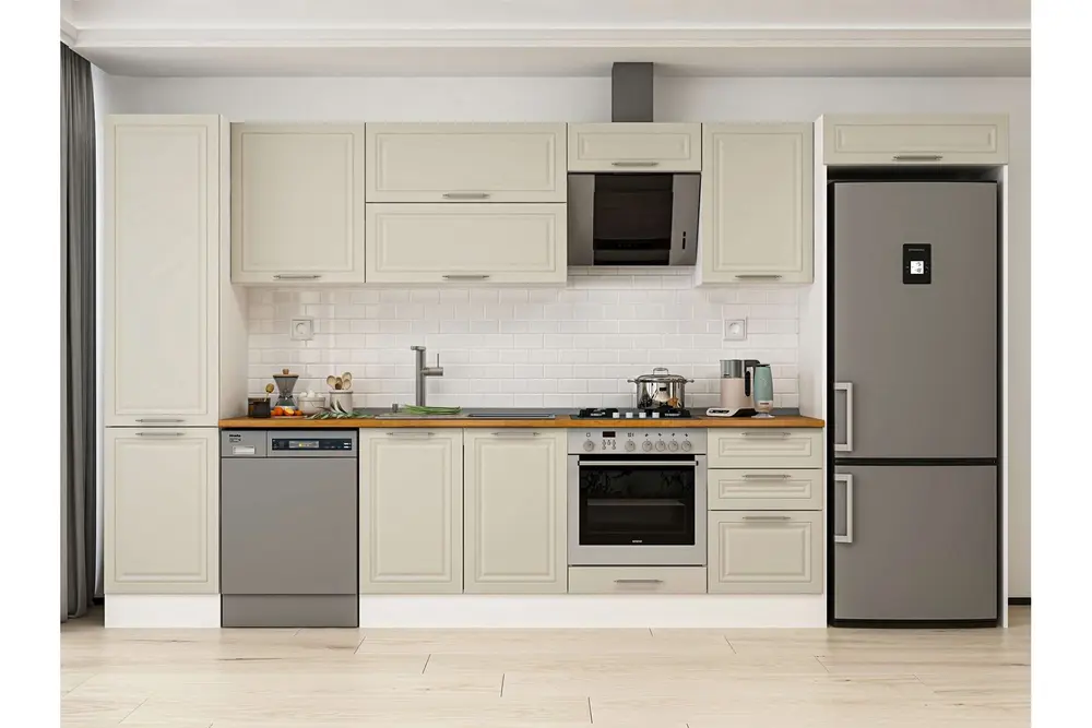 Alvinka 390X222 Cm Klasik Mebran Mutfak Dolabı, Mbb E90B50S50 2 Mebran Kumtaşı Mdf