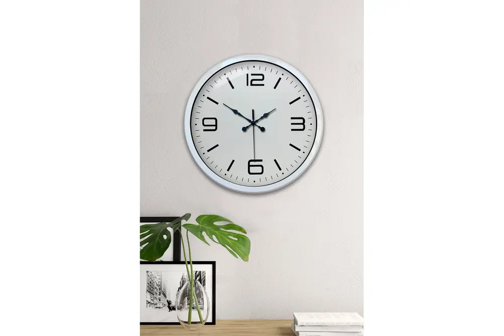 Beyaz Metal Modern Duvar Saati 40 Cm