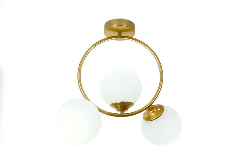 Dilek Eskitme Gold Üçlü Beyaz Camlı Avize