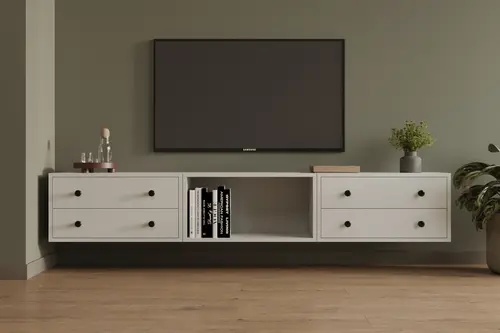Leron 4 Çekmeceli Asma Televizyon Sehpası Kompakt Ve Şık Açık Bölmeli Tv Ünitesi Mst Tvt 1038
