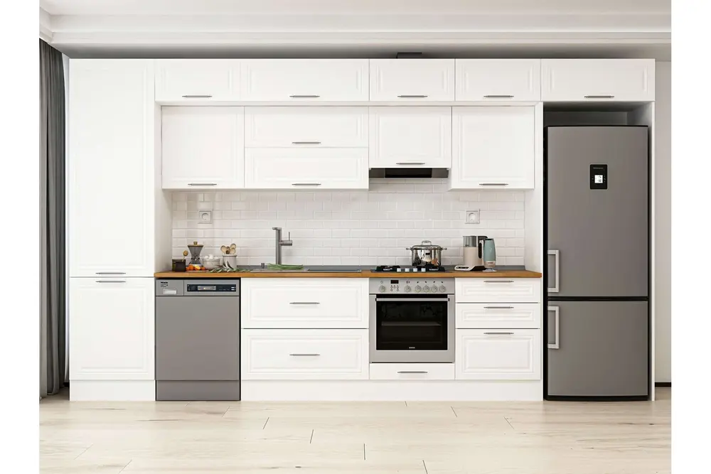 Alvinka 410X240 Cm Klasik Mebran Mutfak Dolabı, Mbb E90B60S60 2 Mebran Beyaz Suntalam