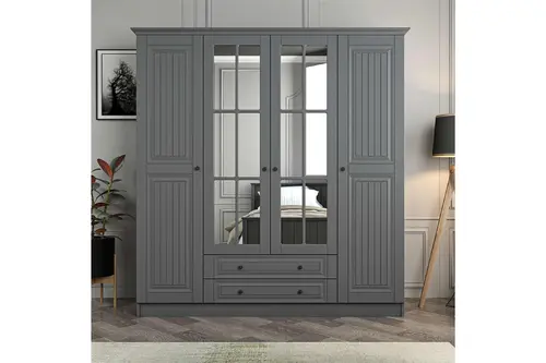 Kale 4 Kapaklı 2 Çekmeceli Taçlı Dolap, Mebran İlkbahar Antrasit, 190 Cm