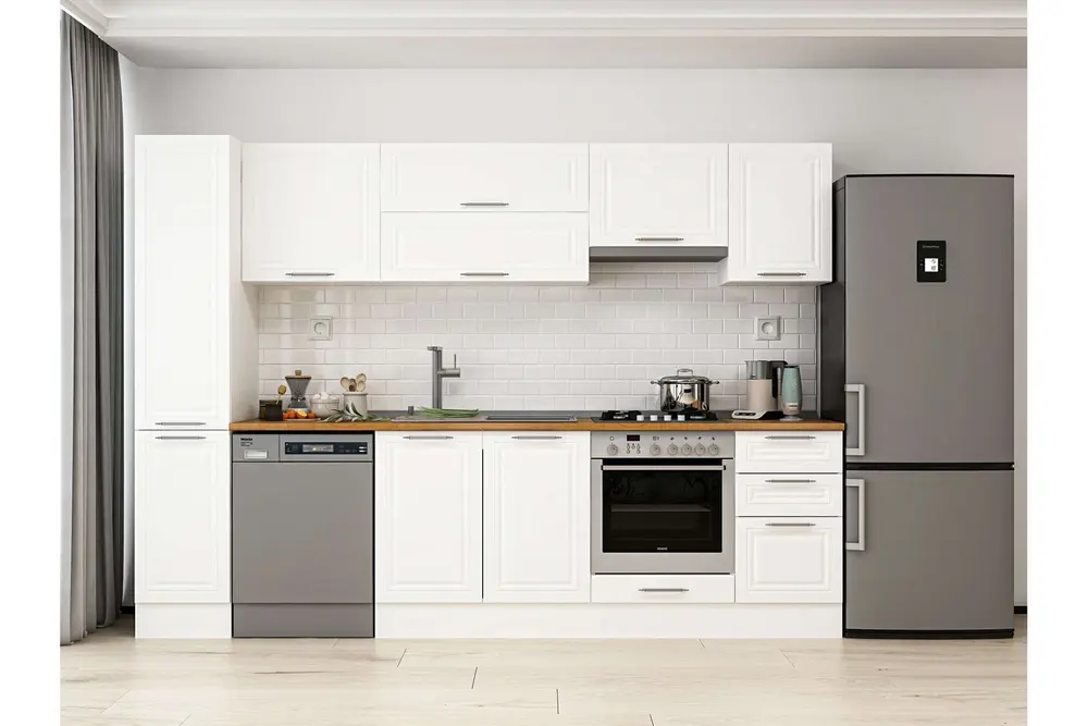 Alvinka 285X210 Cm Klasik Mebran Mutfak Dolabı, Mb E80B40S45 1 Mebran Beyaz Suntalam