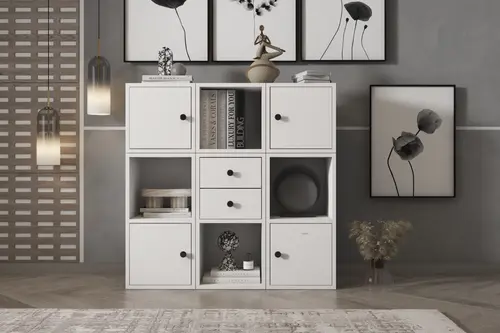 Leksa 4 Kapaklı Çekmeceli Raflı Kitaplık 65 Cm Beyaz Ktp-1053-Ç
