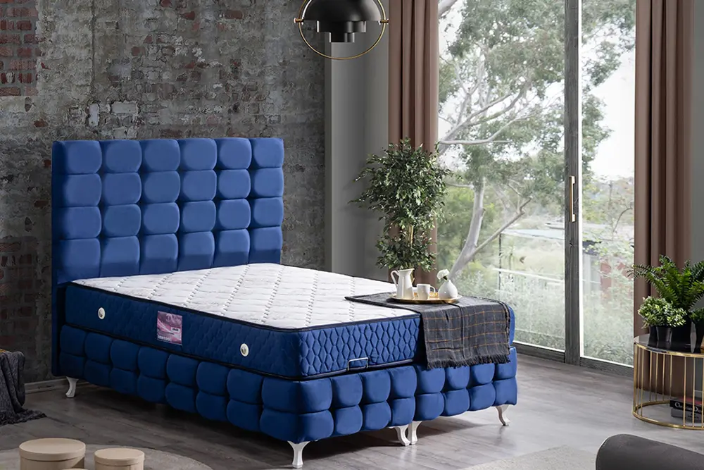 Duke Lux Baza Başlık Ve Deluxe Yatak, Lacivert, 90X190