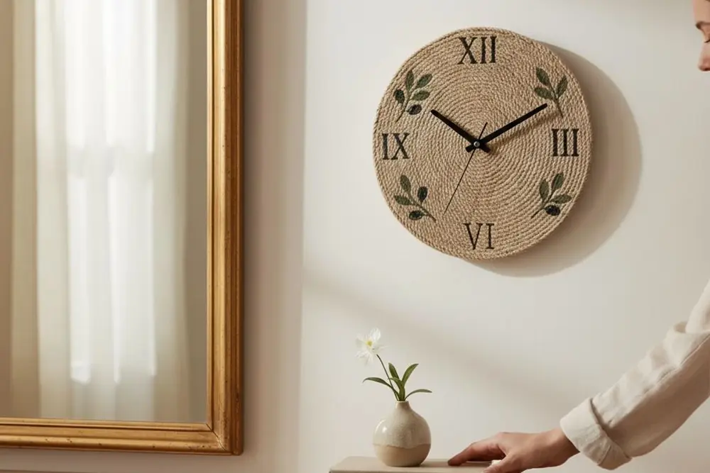 El Yapımı Jüt İp Duvar Saati, 33 Cm