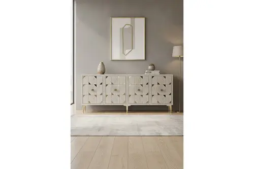 Moka Konsol Ve Tv Sehpası, Beyaz Traverten Gold, 150 Cm, Ka1523Btg