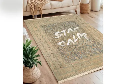 Stay Calm Baskılı Dokuma Taban Halı, 186 Yng, 80X150 Cm