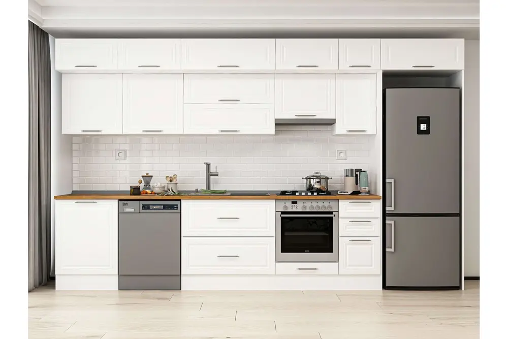 Alvinka 390X240 Cm Klasik Mebran Mutfak Dolabı, Mb E90S60S40 1 Mebran Beyaz Suntalam