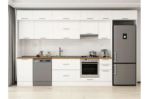 Alvinka 380X240 Cm Klasik Mebran Mutfak Dolabı, Mb E90S50S40 1 Mebran Beyaz Suntalam