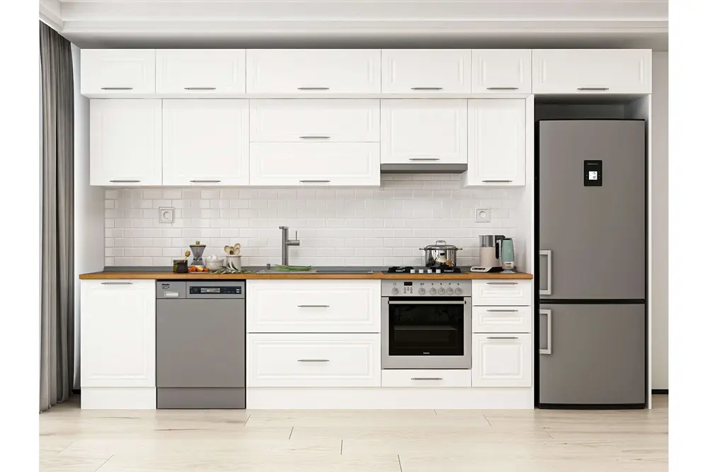 Alvinka 380X240 Cm Klasik Mebran Mutfak Dolabı, Mb E90S50S40 1 Mebran Beyaz Suntalam
