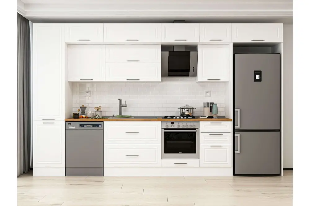 Alvinka 390X240 Cm Klasik Mebran Mutfak Dolabı, Mbb E90B50S50 2 Mebran Beyaz Suntalam