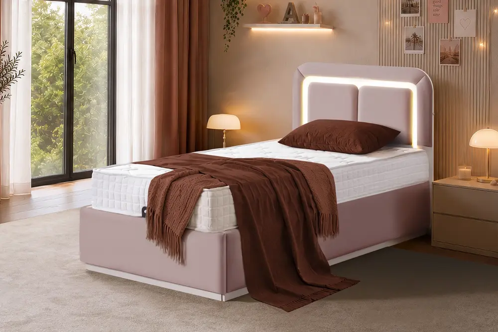 Demonte Nox Ledli Tek Kişilik Baza Başlık Seti, Pembe, 100X200
