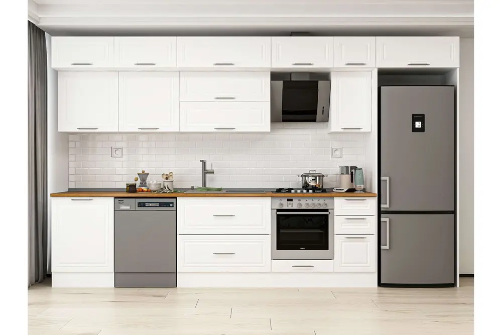 Alvinka 380X240 Cm Klasik Mebran Mutfak Dolabı, Mb E80S60S40 2 Mebran Beyaz Suntalam