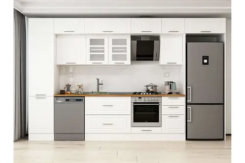 Alvinka 385X240 Cm Klasik Mebran Mutfak Dolabı, Mbb E90B50S45 3 Mebran Beyaz Suntalam