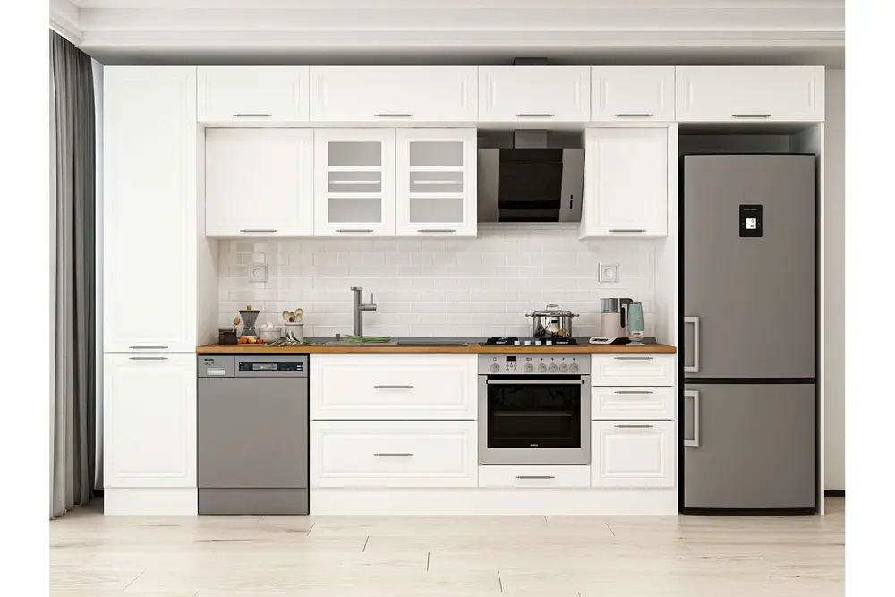 Alvinka 385X240 Cm Klasik Mebran Mutfak Dolabı, Mbb E90B50S45 3 Mebran Beyaz Suntalam