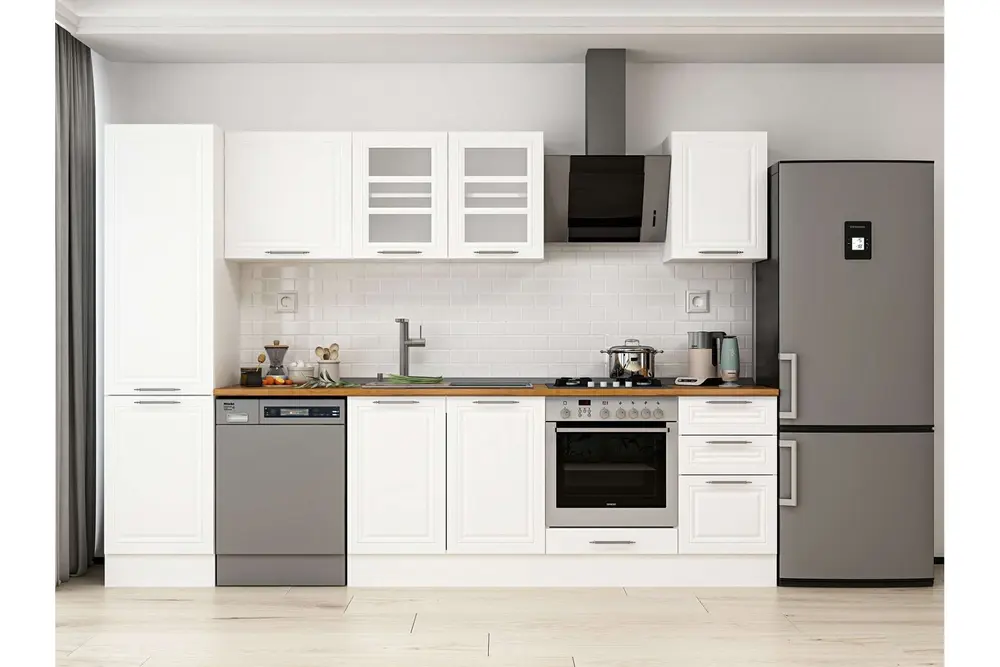 Alvinka 295X210 Cm Klasik Mebran Mutfak Dolabı, Mb E80B50S45 3 Mebran Beyaz Suntalam