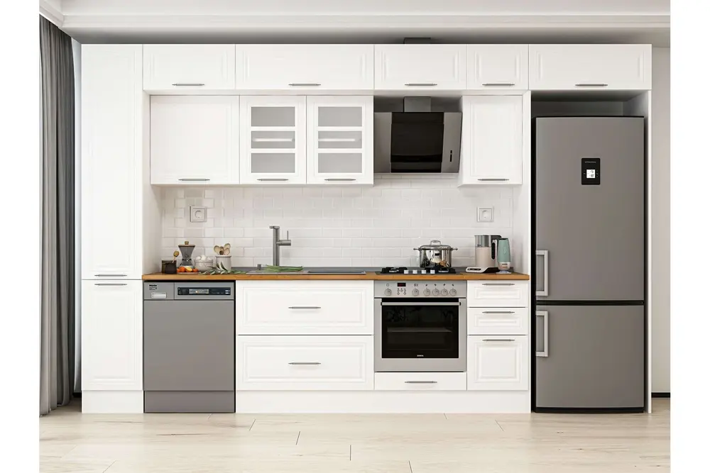 Alvinka 360X240 Cm Klasik Mebran Mutfak Dolabı, Mbb E80B40S40 3 Mebran Beyaz Suntalam