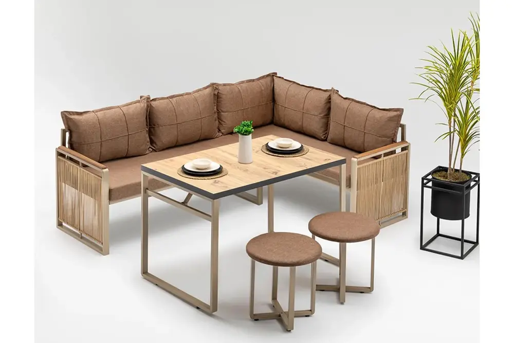 Alaska Masalı Puflu Bahçe Balkon Takımı, Kahve