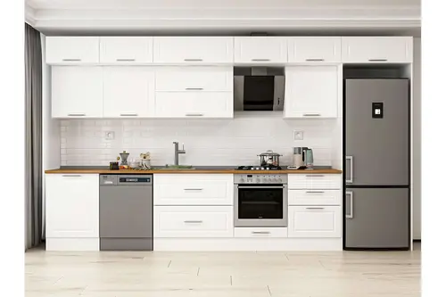 Alvinka 410X240 Cm Klasik Mebran Mutfak Dolabı, Mb E90S60S60 2 Mebran Beyaz Suntalam
