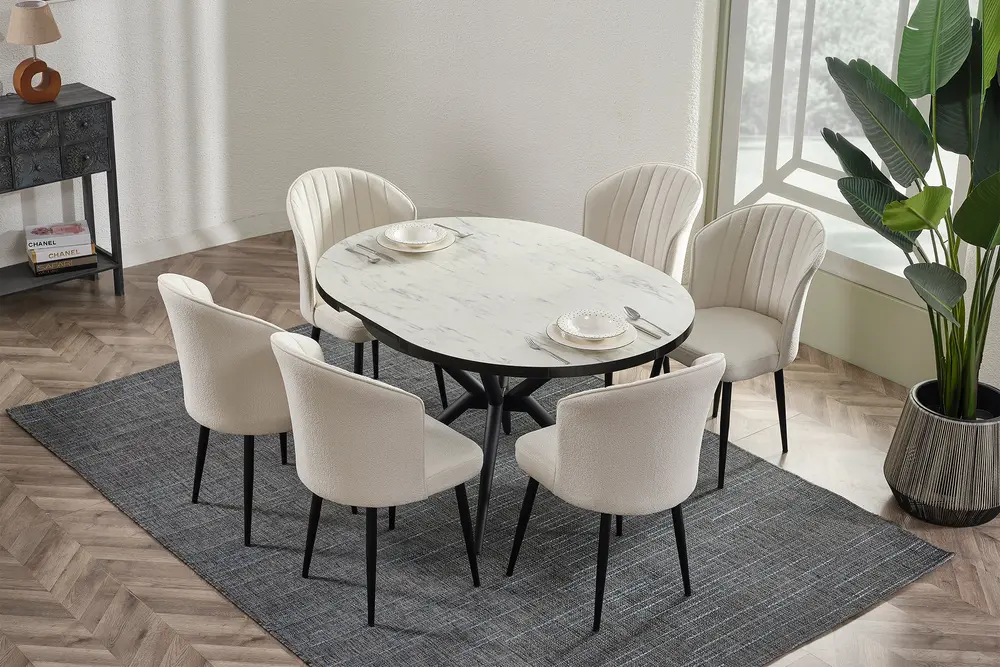 Flexı Marmo Masa Takımı, 6 Rubi Sandalye