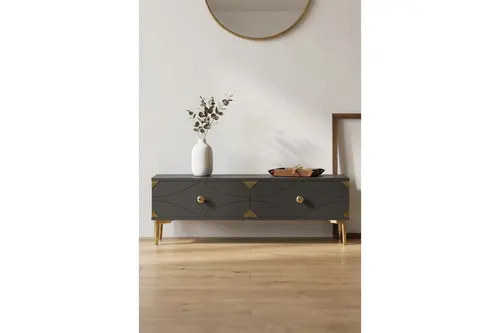Alfa Tv Sehpası Antrasit Gold 120 Cm Tsa1297Ag
