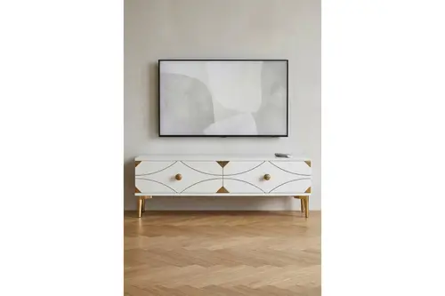 Alfa Tv Sehpası Beyaz Gold 120 Cm Tsa1297Bg
