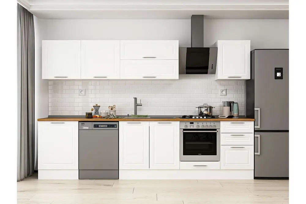 Alvinka 320X210 Cm Klasik Mebran Mutfak Dolabı, M E90S60S50 2 Mebran Beyaz Suntalam