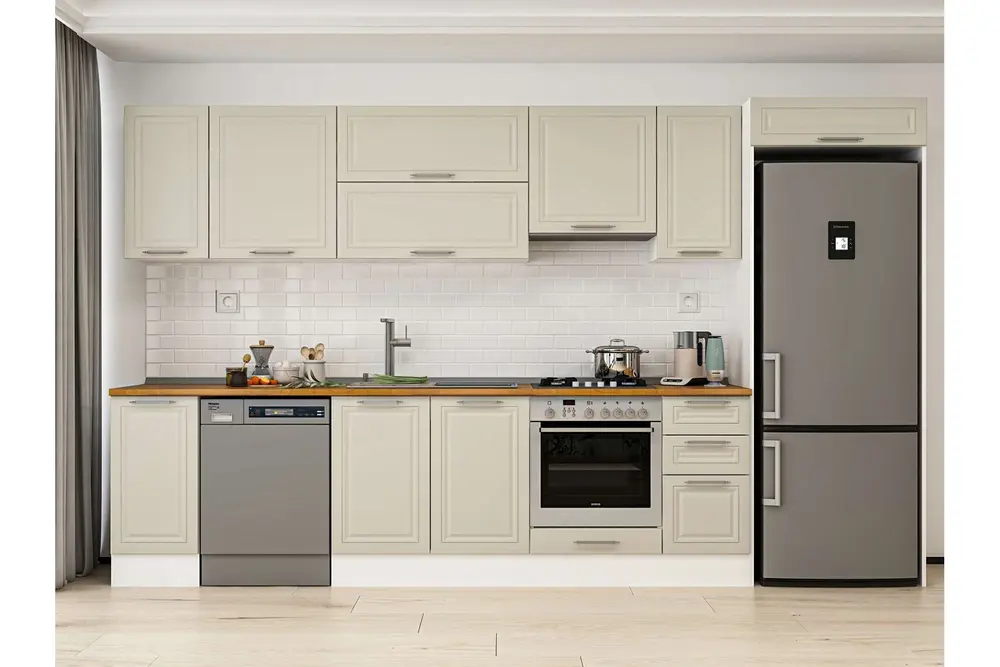 Alvinka 370X222 Cm Klasik Mebran Mutfak Dolabı, Mb E90S40S40 1 Mebran Kumtaşı Suntalam