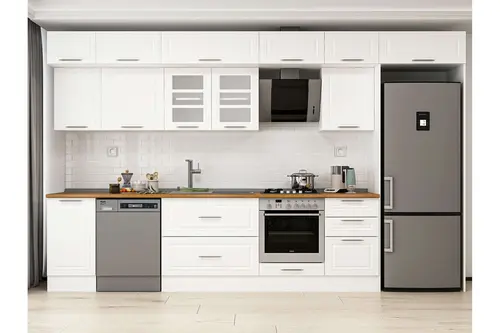 Alvinka 375X240 Cm Klasik Mebran Mutfak Dolabı, Mb E80S45S50 3 Mebran Beyaz Suntalam