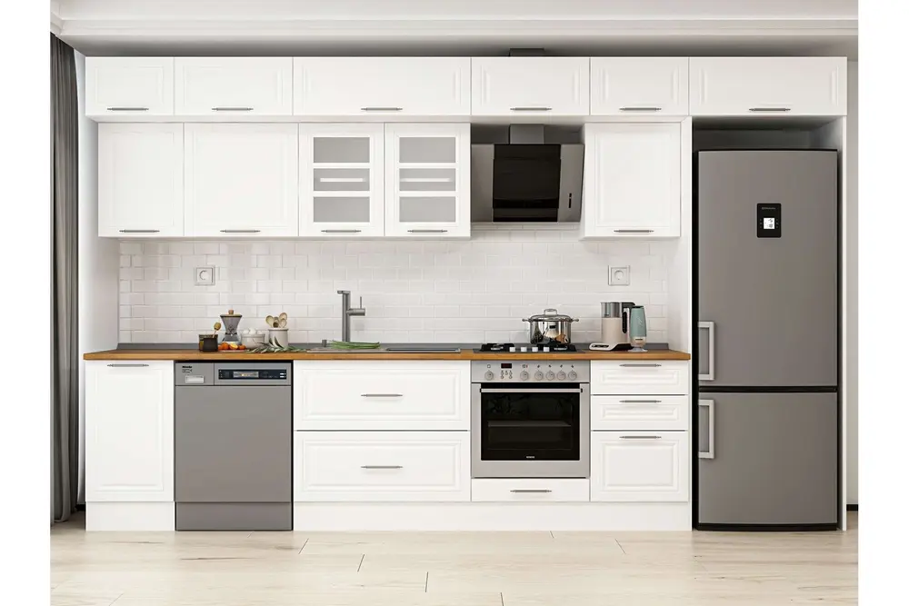 Alvinka 375X240 Cm Klasik Mebran Mutfak Dolabı, Mb E80S45S50 3 Mebran Beyaz Suntalam
