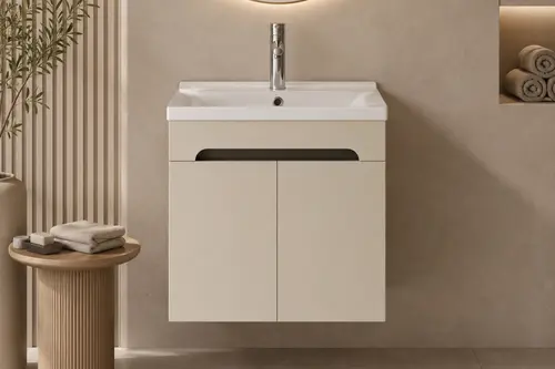 Lode Irma Kumtaşı 60 Cm Seramik Lavabolu Alt Banyo Dolabı