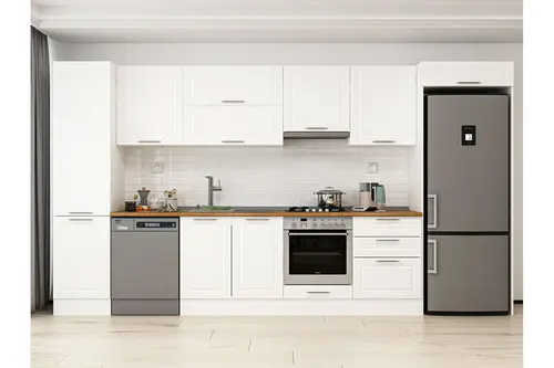 Alvinka 400X222 Cm Klasik Mebran Mutfak Dolabı, Mbb E90B50S60 1 Mebran Beyaz Mdf